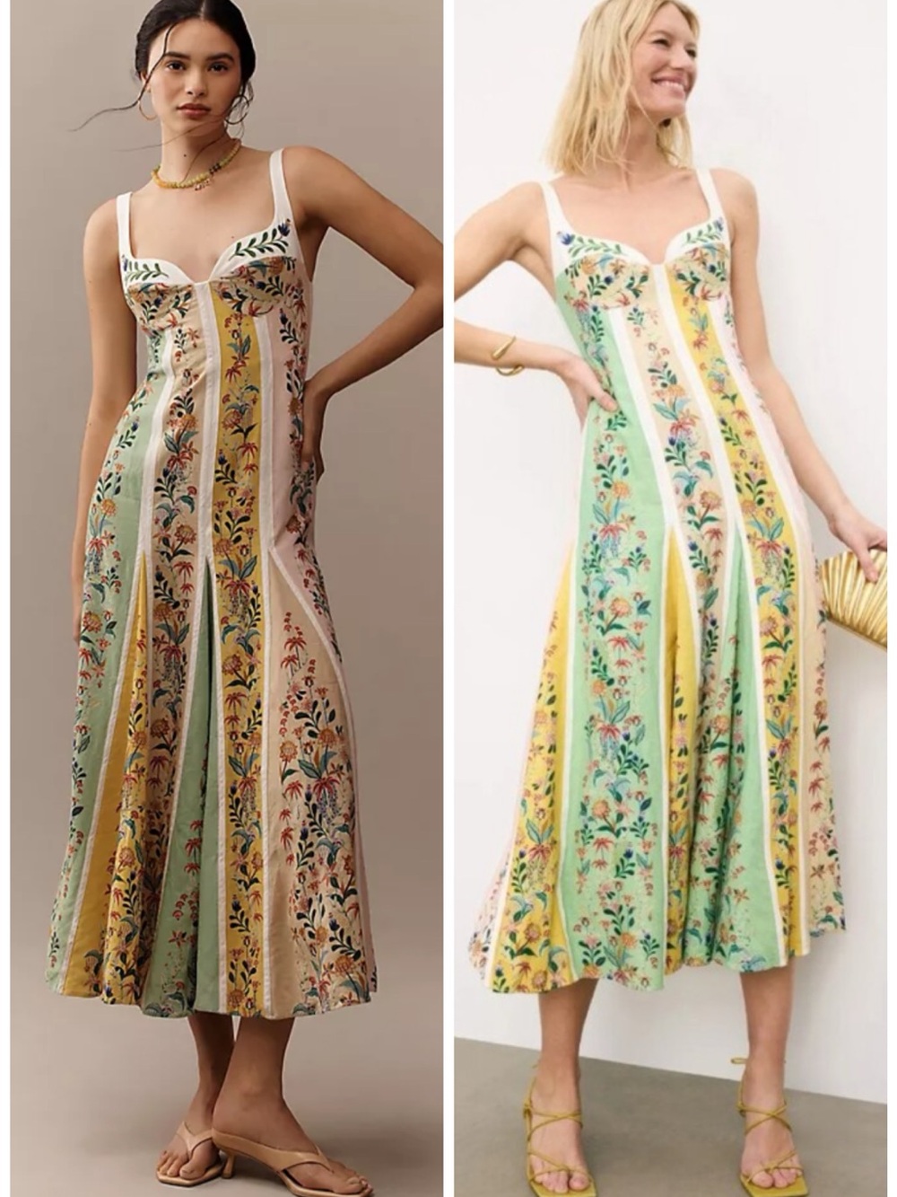 FARM RIO DELICATE FLORAL STRIPES MIDI DRESS SZ XL NWT